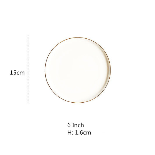 Brief Noridc Round Ceramic Plate Solid Gold Edge Porcelain Glaze Dinner Plate Western Steak Cake Dessert Tray Snack Dishes Plate