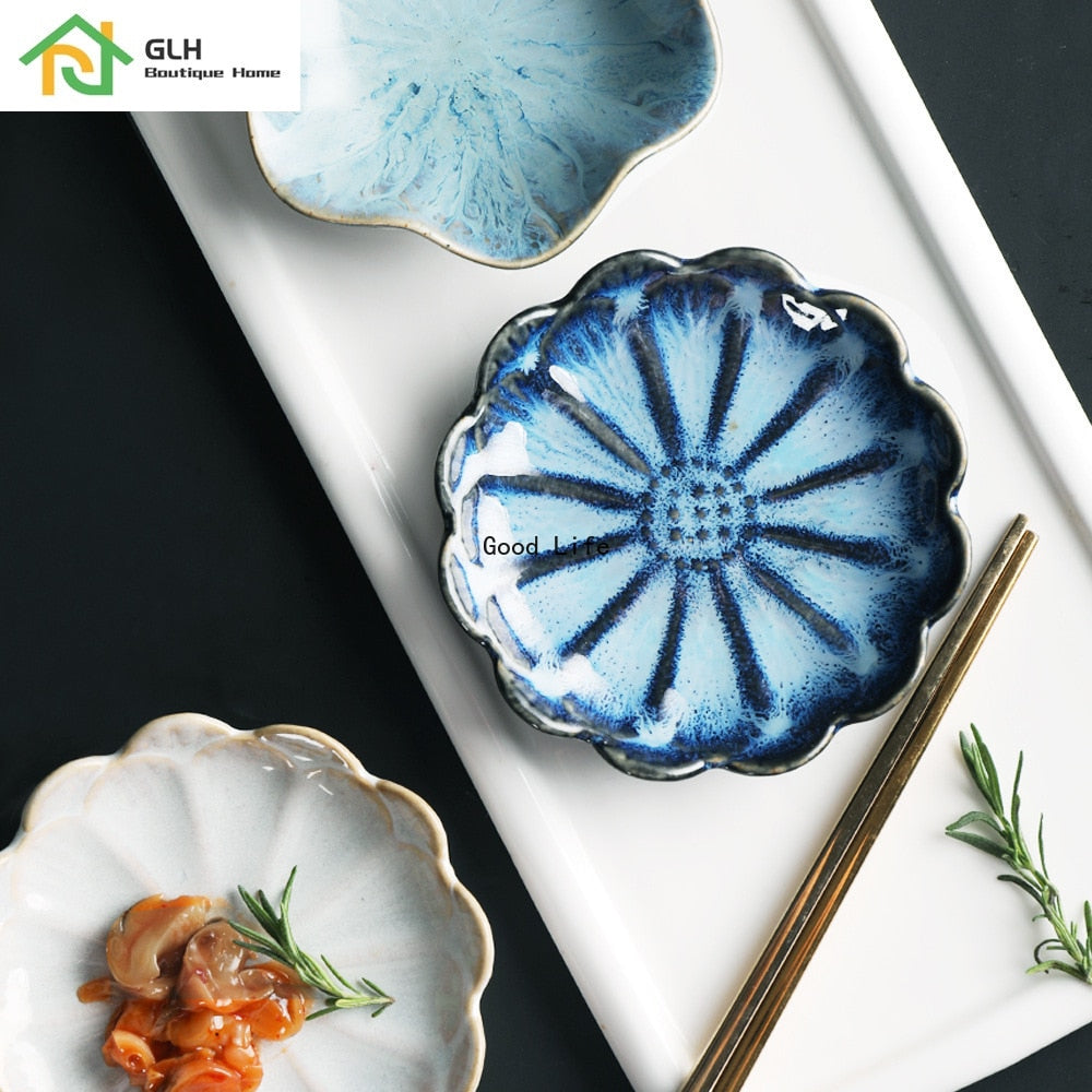 11CM Lotus Ceramic Plate Porcelain Kiln Glazed Flower Shape Sauce Dish Japan Style Pickle Dip Serving Dishes