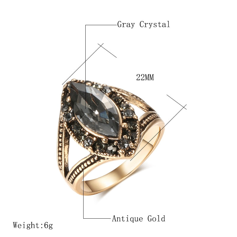 Kinel Vintage Geometric regular Rings For Women Boho Gray Crystal Rings Classic Ethnic Wedding Jewelry Smooth Loop Party Gifts