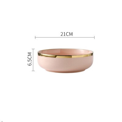 Pink Black Gold Inlay  Ceramic Dinner Plate Tableware Porcelain Bulk Serving Dishes Home Wedding Decorative Dinnerware Wholesale