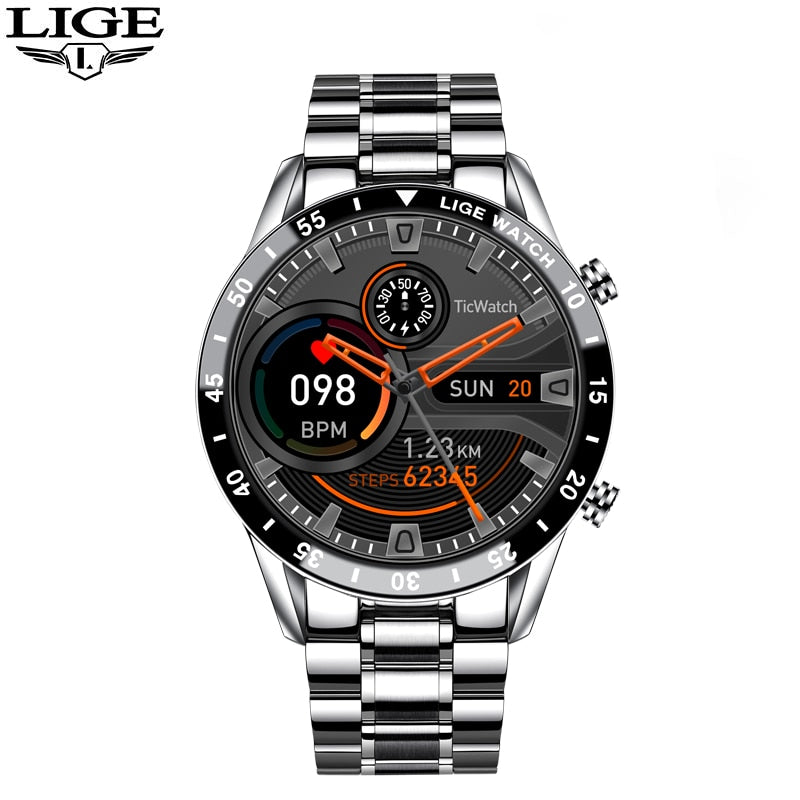 LIGE 2022 Full Circle Touch Screen Steel Band Luxury Bluetooth Call Men Smart Watch Waterproof Sport Activity Fitness Watch+Box