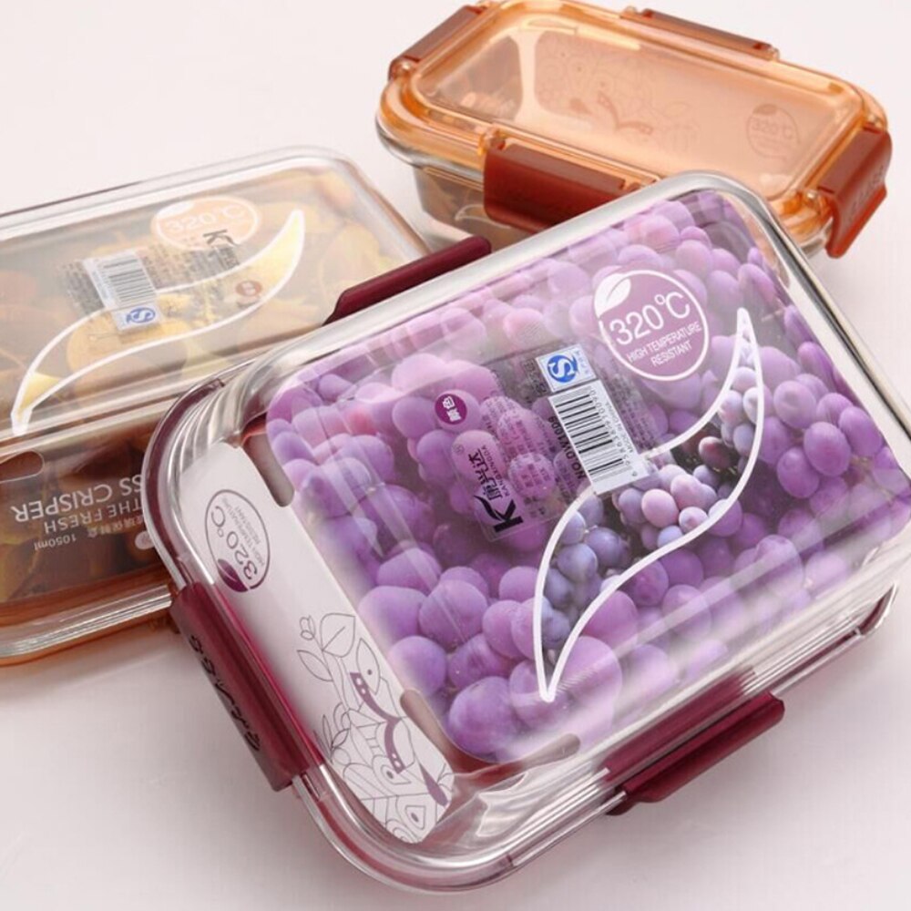 Glass Lunch Box Microwave Bento Heating Refrigerated Sealed Leakproof Food Container Storage Transparent Lid Round Square Box