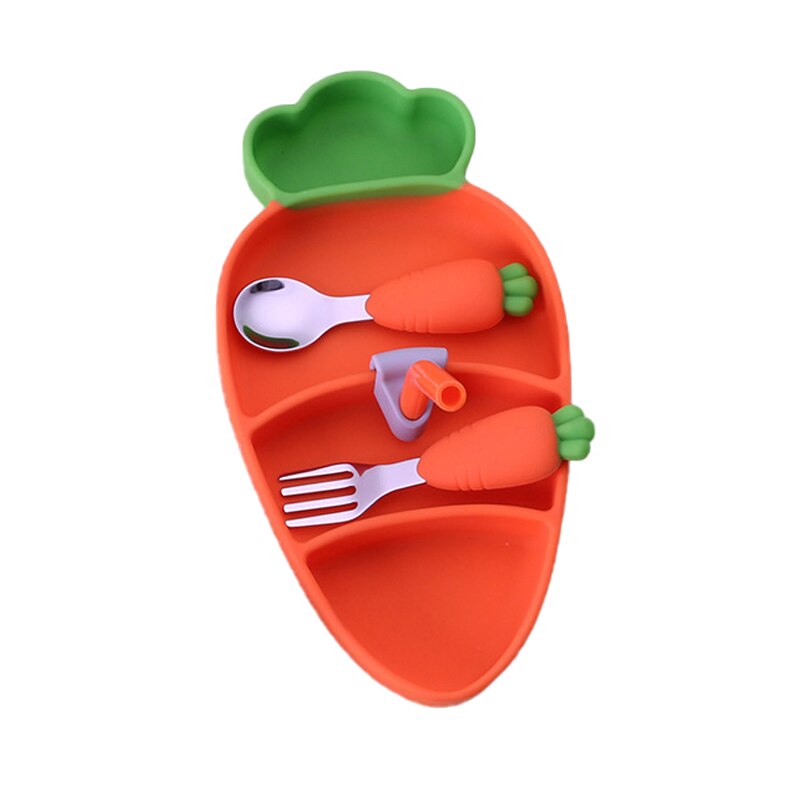 Cow Silicone Baby Feeding Silicone Plate Kids Food Bowl For Breakfast Nursning Feeding Tableware Set Dishes With Spoon Fork Set