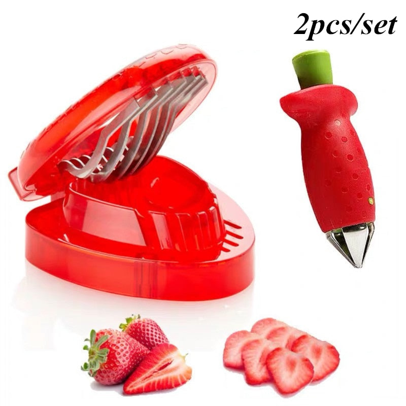 2pcs/set kitchen Fruit gadget strawberry slicer strawberry corer strawberry stem remover Fruit Cutter Slice Kitchen Tools