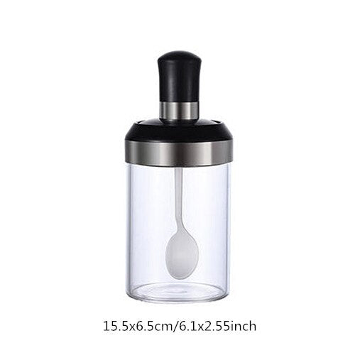 Glass Integrated Spice Bottles Jars Seasoning Spoon Oil Brush Honey Bar Lid Seal Sauce Kitchen Storage Boxes Organization Items