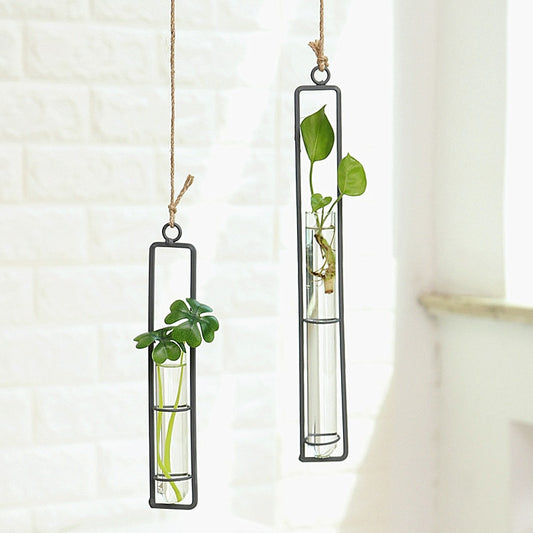 Flower Hanging Bottle Home Decoration Glass and Wood Vase Planter Terrarium Table Desktop Hydroponic Vase Transparent Test Tube