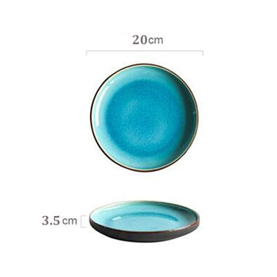 KINGLANG Ice Cracking Glaze Ceramic Tableware Household Dishes Rice Bowls Steamed Fish Dishes Porcelain Blue Dinner Plates