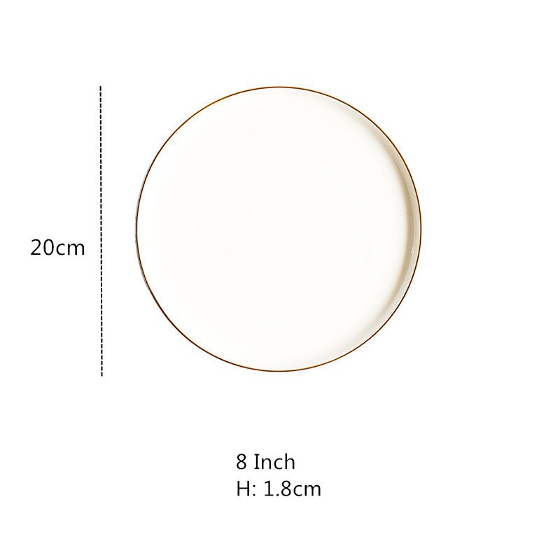 Brief Noridc Round Ceramic Plate Solid Gold Edge Porcelain Glaze Dinner Plate Western Steak Cake Dessert Tray Snack Dishes Plate