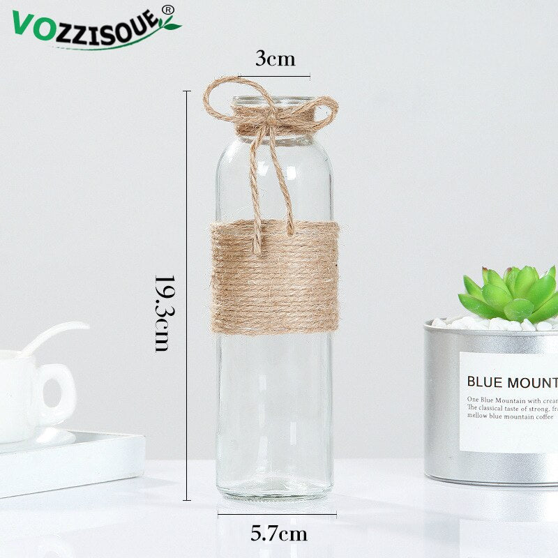 1-4PCS Nordic Bonsai Flowerpot Geometric Terrarium Hemp Vase Rope Transparent Glass Decorative Pots Balcony Hydroponic Planter