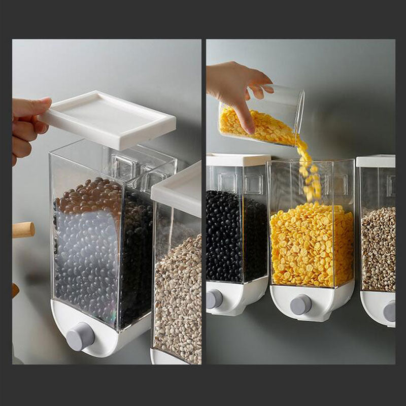 Wall Mounted Press Cereals Dispenser Grain Storage Box Dry Food Container Organizer Kitchen Accessories Tools 1000/1500ml