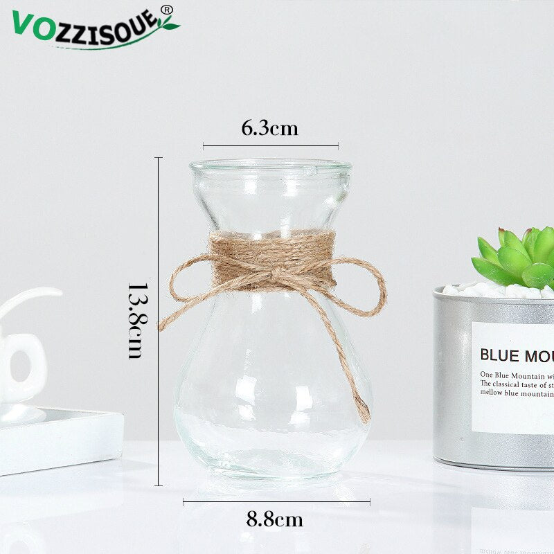 1-4PCS Nordic Bonsai Flowerpot Geometric Terrarium Hemp Vase Rope Transparent Glass Decorative Pots Balcony Hydroponic Planter