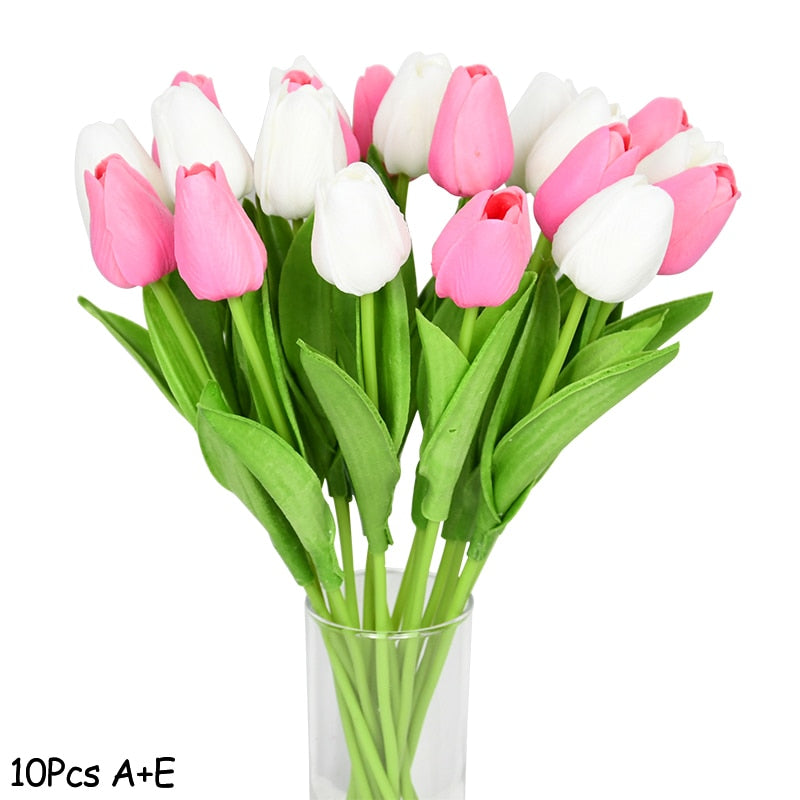 10PCS Tulip Artificial Flower Real Touch Artificial Bouquet Fake Flower for Wedding Decoration Flowers Home Garden Decor