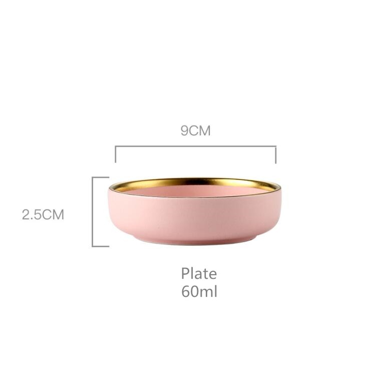 Gilt Rim Pink Porcelain Dinner Plate Set Kitchen Plate Ceramic Tableware Food Dishes Rice Salad Noodles Bowl Mug Cutlery Set 1pc