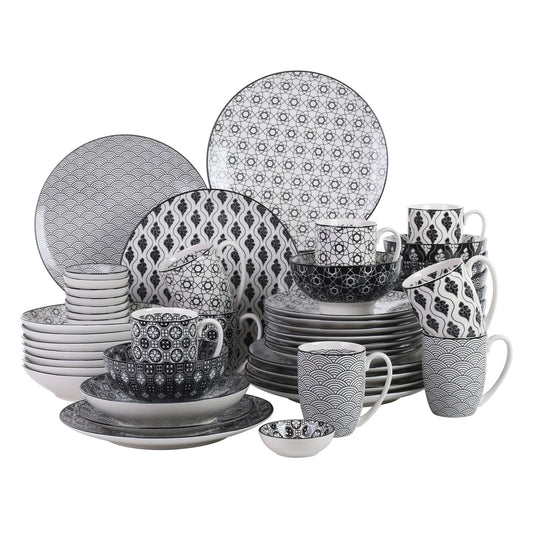 Vancasso Haruka 48-Pieces Porcelain Japanese Style Dinner Set with 8*Dinner Plate,Dessert Plate,Soup Plate,Bowl,Mug,Dishes Set