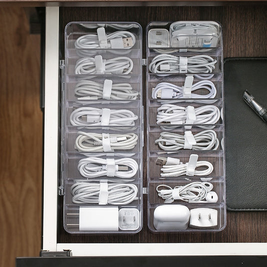 Cable Storage Box Transparent Plastic Data Line  Storage Container for Desk Stationery Makeup Organizer, Key and Jewelry Box