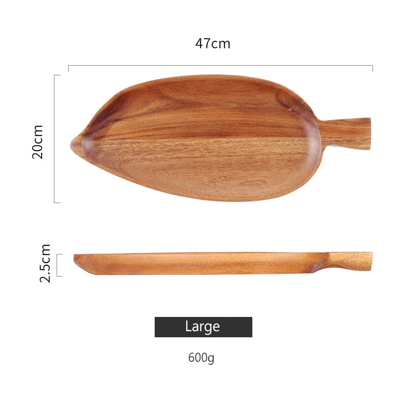 Acacia Wood Solid Wooden Plate Leaf Shape Wood Dishes Dessert Bread Plate Nuts Snack Plates Cake Wooden Tray Kitchen Utensils