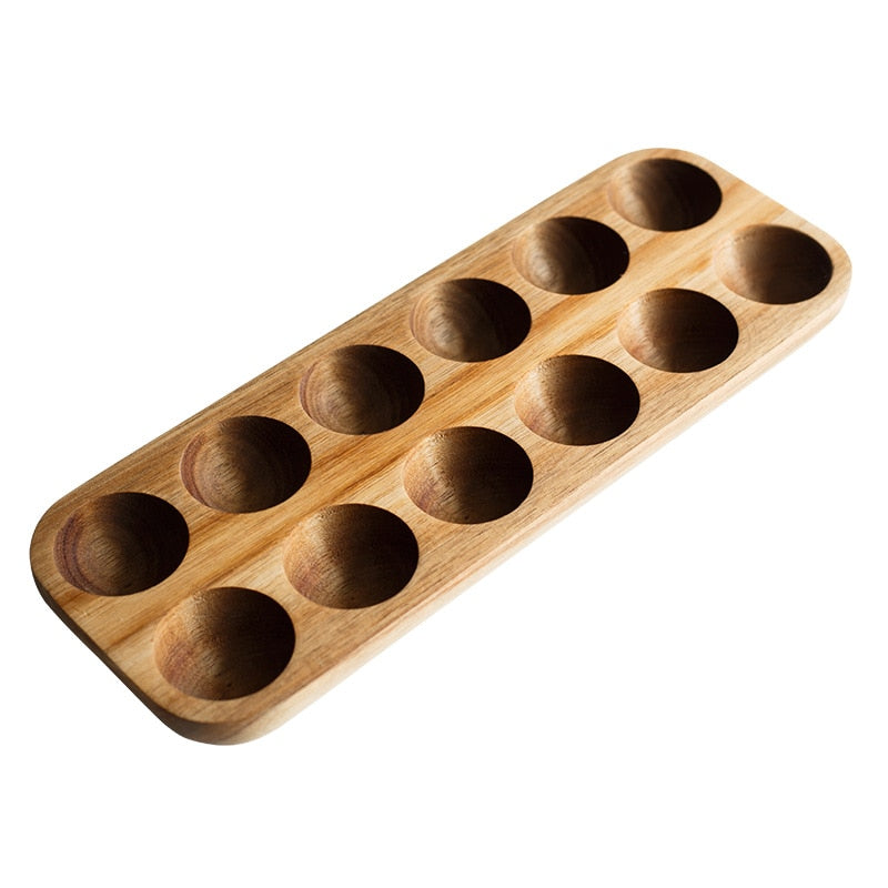 Kitchen Containers Acacia Wood Double-Row Egg Storage Box Household Refrigerator Egg Rack Accessories Container Storage Kitchen