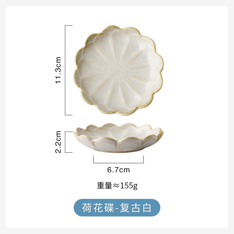 11CM Lotus Ceramic Plate Porcelain Kiln Glazed Flower Shape Sauce Dish Japan Style Pickle Dip Serving Dishes