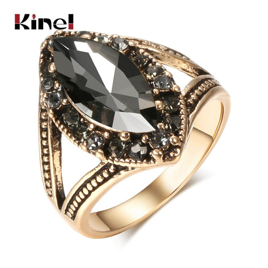 Kinel Vintage Geometric regular Rings For Women Boho Gray Crystal Rings Classic Ethnic Wedding Jewelry Smooth Loop Party Gifts