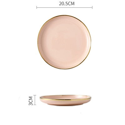 Pink Black Gold Inlay  Ceramic Dinner Plate Tableware Porcelain Bulk Serving Dishes Home Wedding Decorative Dinnerware Wholesale