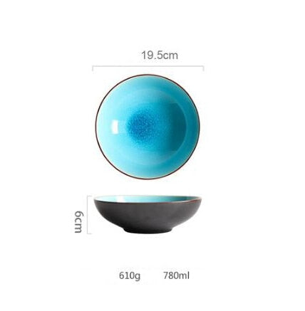 KINGLANG Ice Cracking Glaze Ceramic Tableware Household Dishes Rice Bowls Steamed Fish Dishes Porcelain Blue Dinner Plates