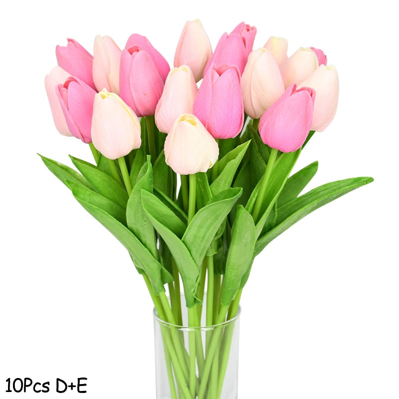 10PCS Tulip Artificial Flower Real Touch Artificial Bouquet Fake Flower for Wedding Decoration Flowers Home Garden Decor