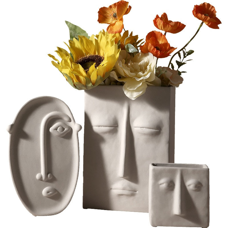 Nordic ins Home Decor Ceramic Vase for Flowers Human Face Design Decoration Home Vase luxury Pot For Dried Flower  white vase