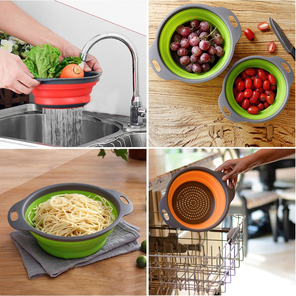 Creative Kitchen Fruit Vegetable Washing Tools Useful Foldable Cleaning Basket Strainer Kitchen Accessories Gadgets Supplies2020