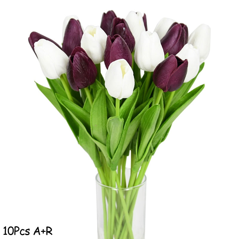 10PCS Tulip Artificial Flower Real Touch Artificial Bouquet Fake Flower for Wedding Decoration Flowers Home Garden Decor