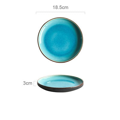 KINGLANG Ice Cracking Glaze Ceramic Tableware Household Dishes Rice Bowls Steamed Fish Dishes Porcelain Blue Dinner Plates