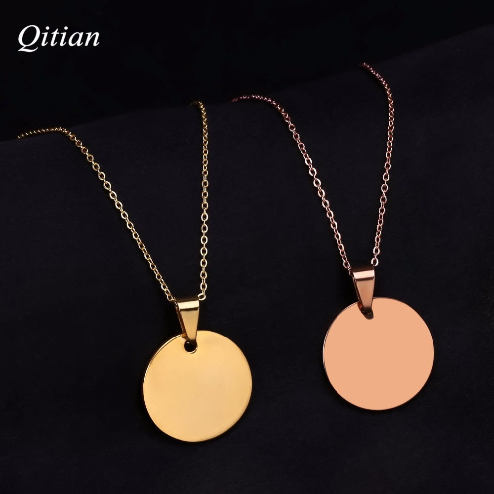 Customized circle Necklace Stainless Steel Engraved Name Necklace For Women Gift