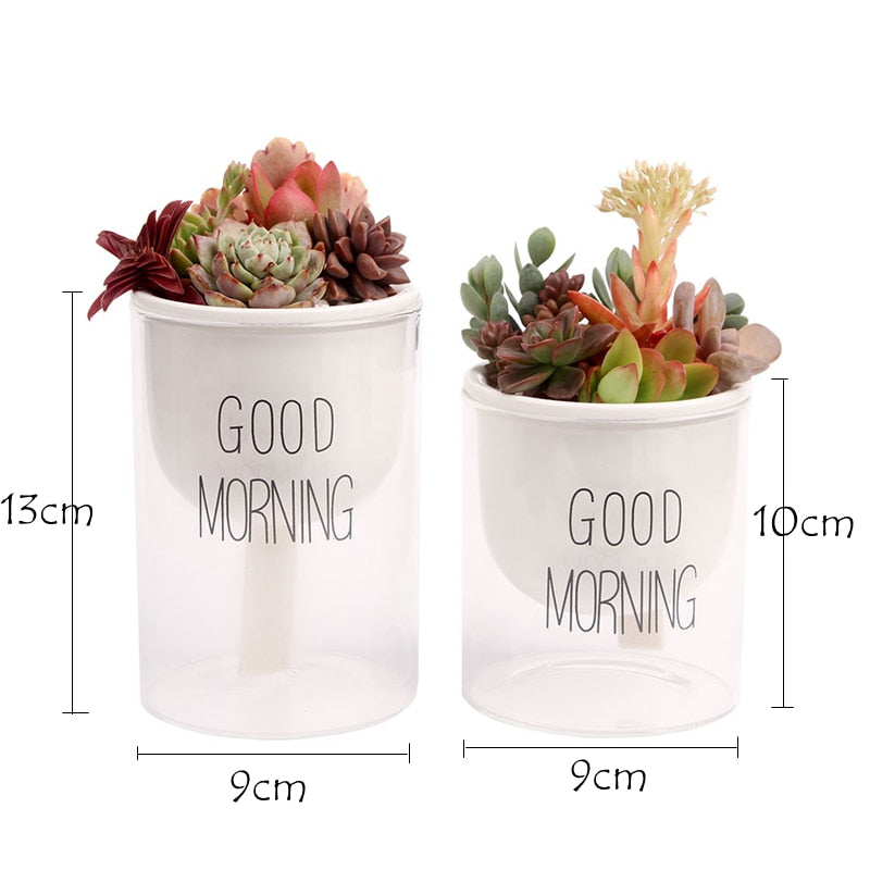 1pc Automatic Watering Planter Pot Ceramic Flowerpot with Glass Water Container for Green Plants Succulent Plant Cactus