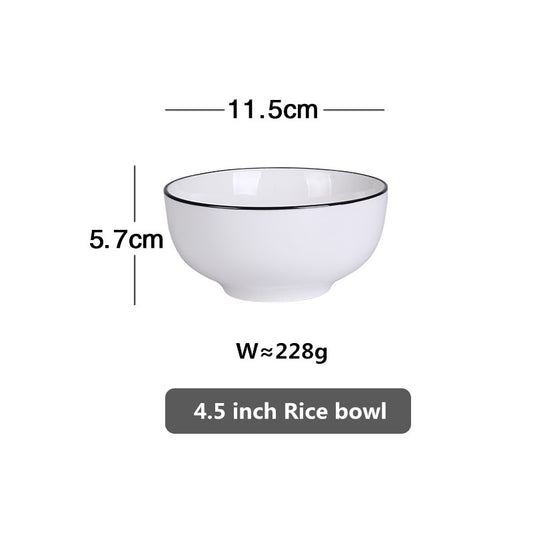 White With Black Edge Dinner Plate Ceramic Kitchen Tray Food Dishes Rice Salad Noodles Bowl Soup Kitchen Cook Tool 1pcs Sale