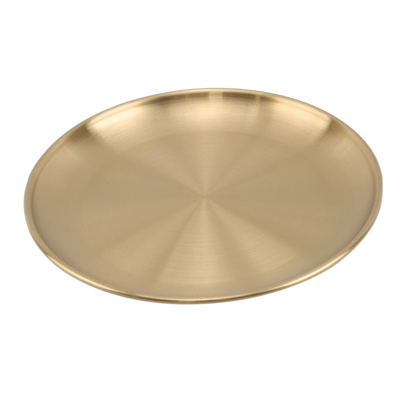 European Style Dinner Plates Gold Dining Plate Serving Dishes Round Plate Cake Tray Western Steak Round Tray Kitchen Plates