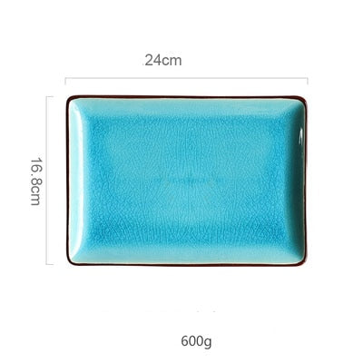 KINGLANG Ice Cracking Glaze Ceramic Tableware Household Dishes Rice Bowls Steamed Fish Dishes Porcelain Blue Dinner Plates