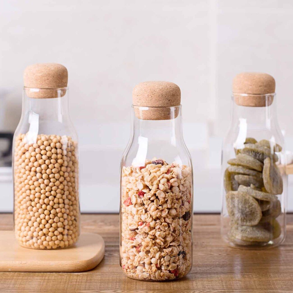 OTHERHOUSE Kitchen Storage Containers Transparent Glass Food Storage Jar Bottle Cereal Container Wood Plug Kitchen Organization