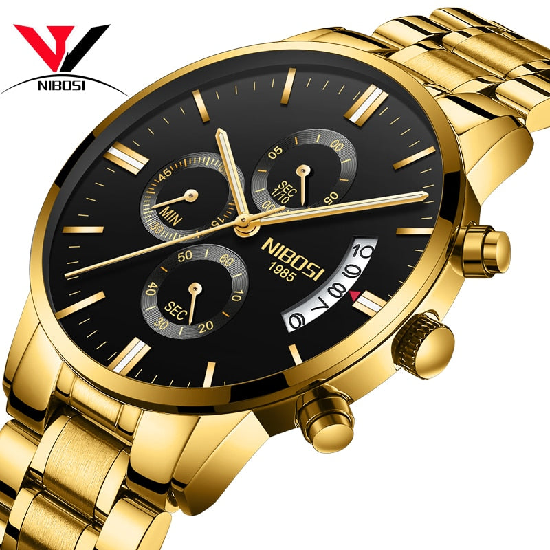 NIBOSI Relogio Masculino Watch Men Gold And Black Mens Watches Top Brand Luxury Sports Watches 2019 Reloj Hombre Waterproof