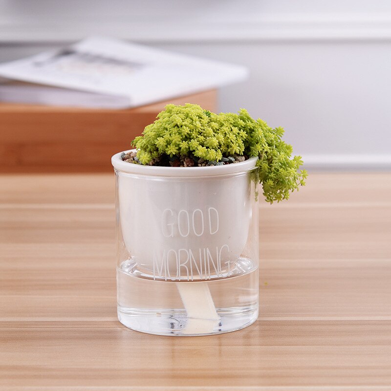 1pc Automatic Watering Planter Pot Ceramic Flowerpot with Glass Water Container for Green Plants Succulent Plant Cactus