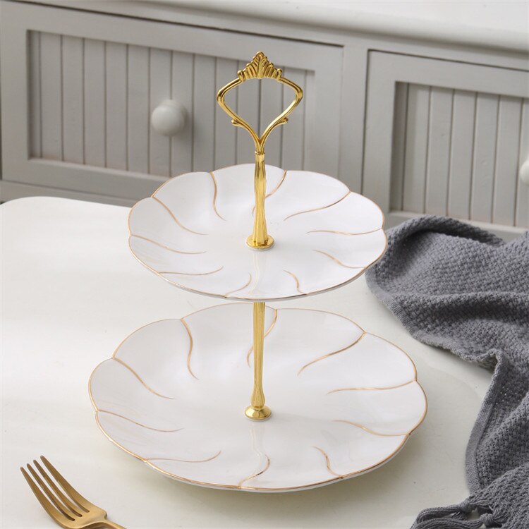 Europe Gold Inlay Bone China Fruit Plates Snack Dishes Cake Plate Candy Dish Porcelain Tray Ceramic Tableware Decoration