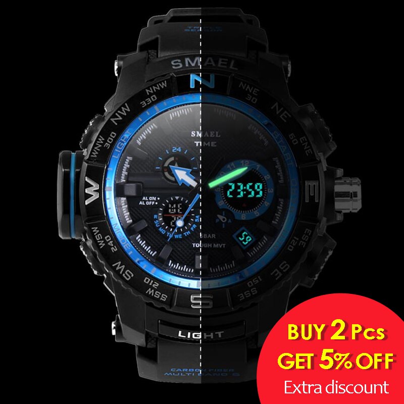 men sport watches SMAEL brand dual display watch men LED digital analog electronic quartz watches 30M waterproof male clock