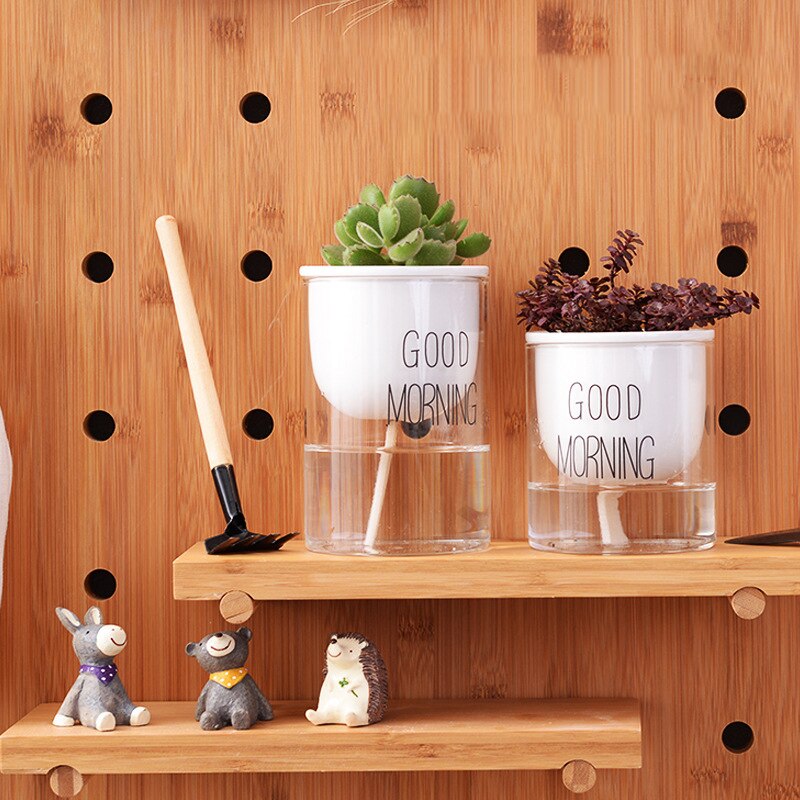 1pc Automatic Watering Planter Pot Ceramic Flowerpot with Glass Water Container for Green Plants Succulent Plant Cactus