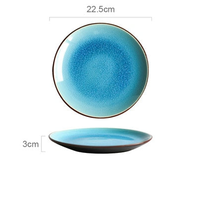 KINGLANG Ice Cracking Glaze Ceramic Tableware Household Dishes Rice Bowls Steamed Fish Dishes Porcelain Blue Dinner Plates