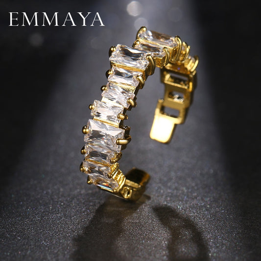 EMMAYA New Fashion Female Wedding Bands Jewelry Gold Color Engagement Rings for Women CZ Stone Paved Promise Rings