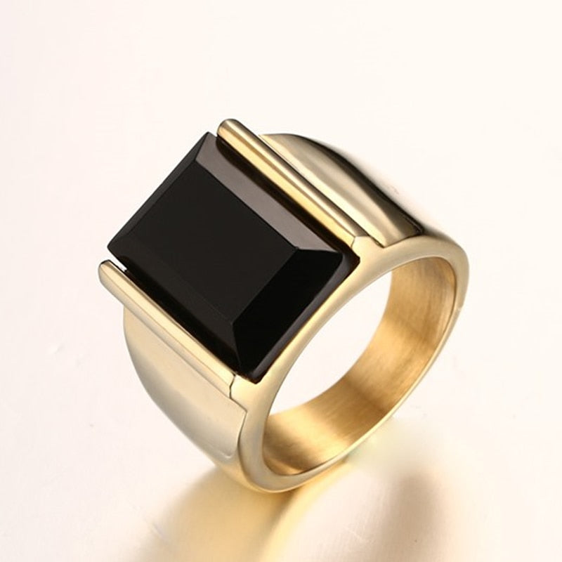 Vintage Black Onyx Stone Rings Stainless Steel Wedding Band Rings Men Never Fade USA Size 7 to 12