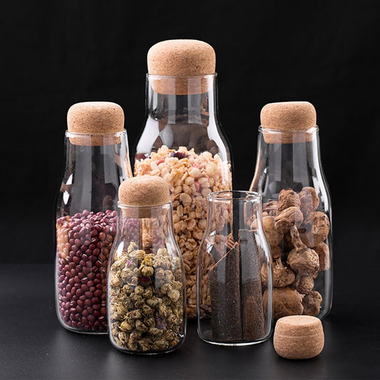 OTHERHOUSE Kitchen Storage Containers Transparent Glass Food Storage Jar Bottle Cereal Container Wood Plug Kitchen Organization