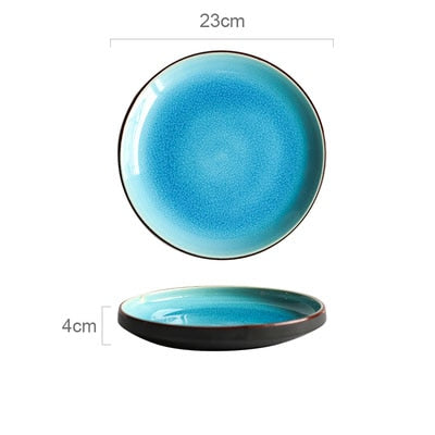 KINGLANG Ice Cracking Glaze Ceramic Tableware Household Dishes Rice Bowls Steamed Fish Dishes Porcelain Blue Dinner Plates