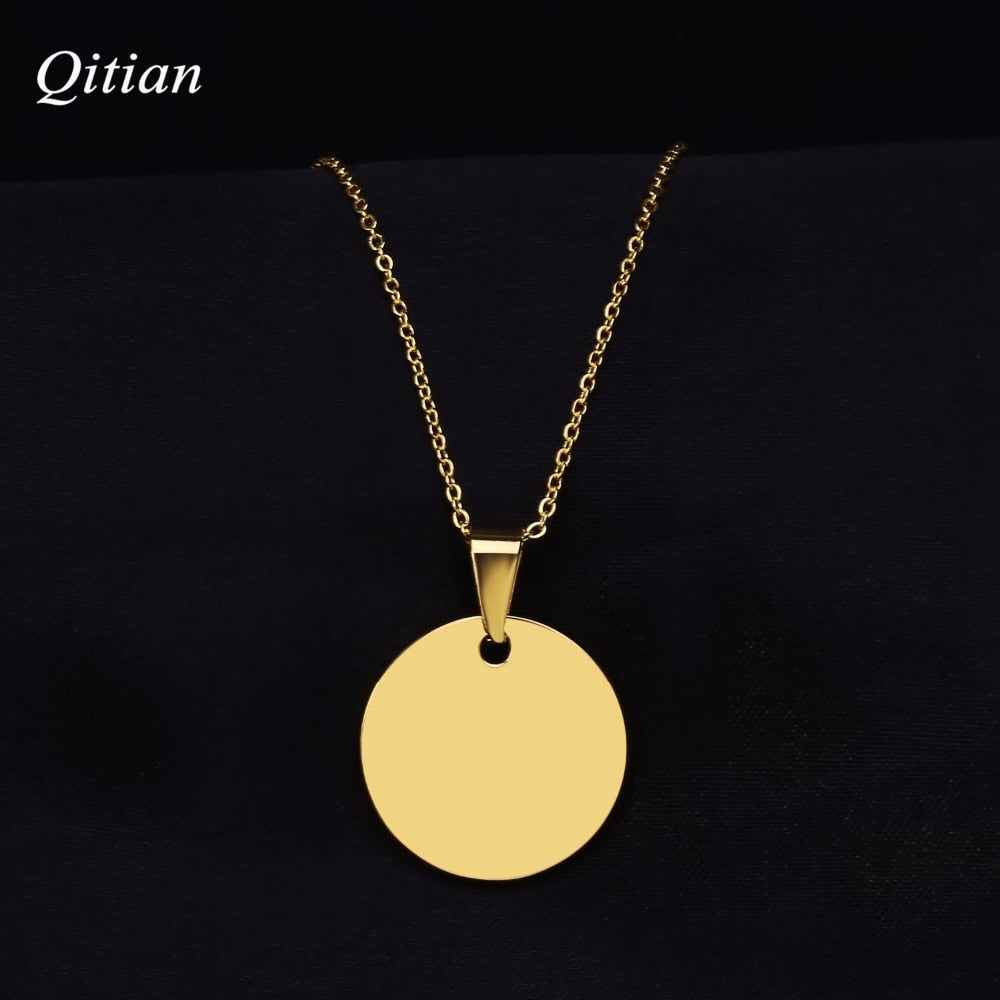 Customized circle Necklace Stainless Steel Engraved Name Necklace For Women Gift