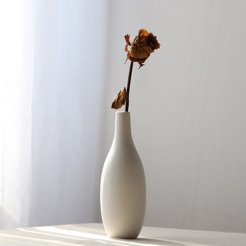 Minimalism White Ceramic Matte Flower Vase Porcelain Vase for Hydroponics Plants Dried Flower Home Table Decoration