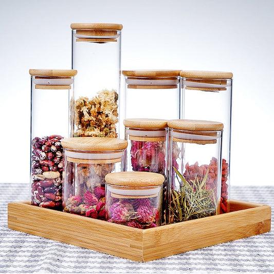 Transparent glass jars Seal jars Grains storage Bottles spice jar kitchen storage cans Kitchen Storage Organization
