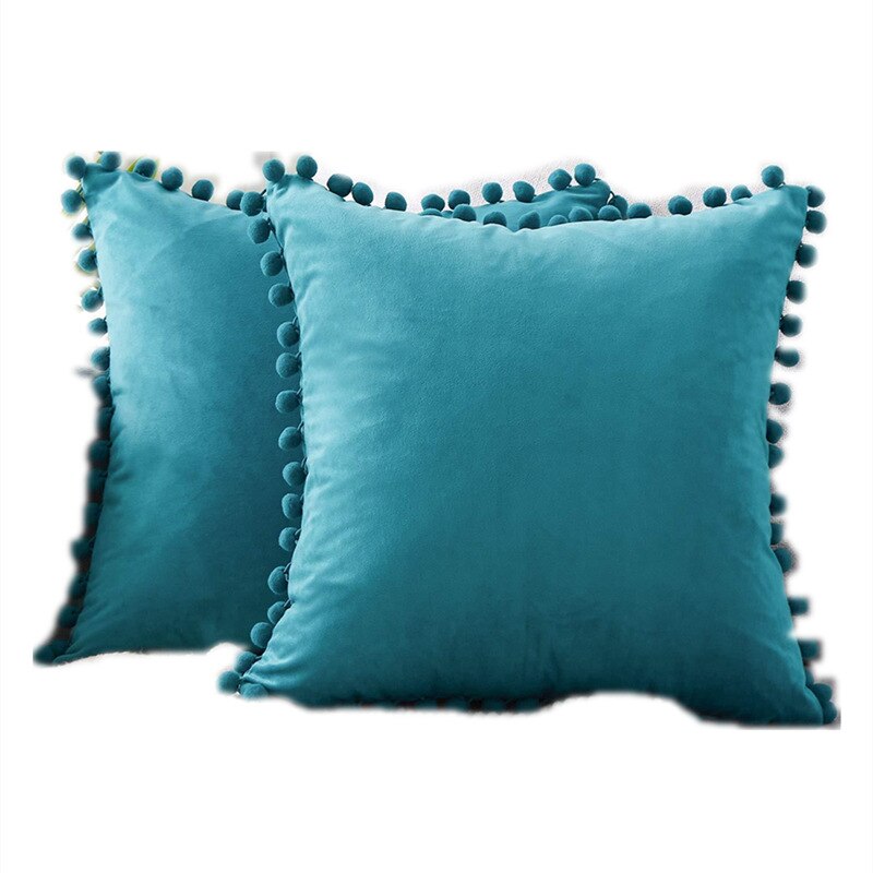 Green Blue Grey Pink Solid Velvet Decorative Pillows Case Soft Velvet Cushion Cover With Pompom Ball Sofa Pillow Cover 30x50cm